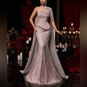 Glamorous One Shoulder Evening Dress in Blush